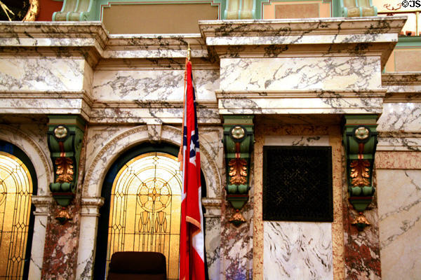 Marble front wall of Senate chamber of Mississippi State Capitol. Jackson, MS.