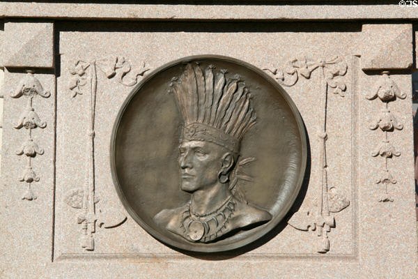 Fountain with Natchez Indian Medallion (1911) (Commerce at Main Sts.). Natchez, MS.