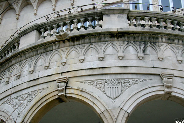 Front porch carving details of B.B. Literary Club. Vicksburg, MS.
