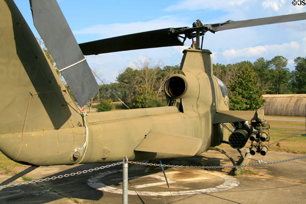 Rear view of 3 foot-wide profile of AH-1 Cobra attack helicopter (1965) at Armed Forces Museum. Hattiesburg, MS.