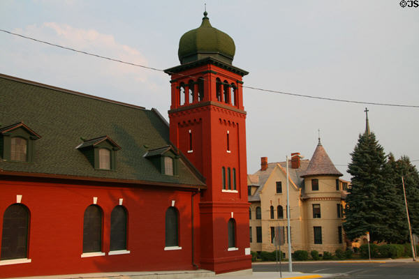 Butte Catholic Community North Church (102 South Washington St. at Galena) plus chateau-style parish house. Butte, MT.