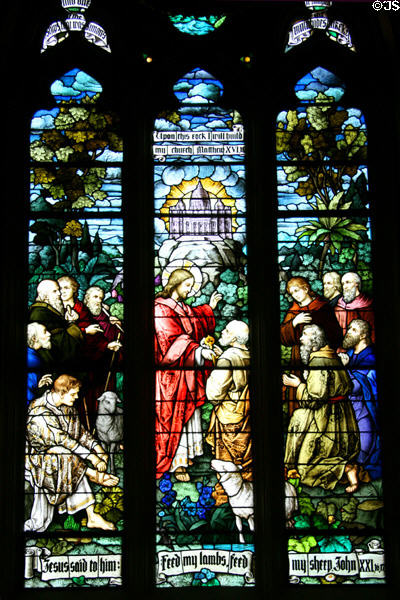 Christ gives Peter keys to Kingdom stained glass window of Cathedral of Saint Helena. Helena, MT.