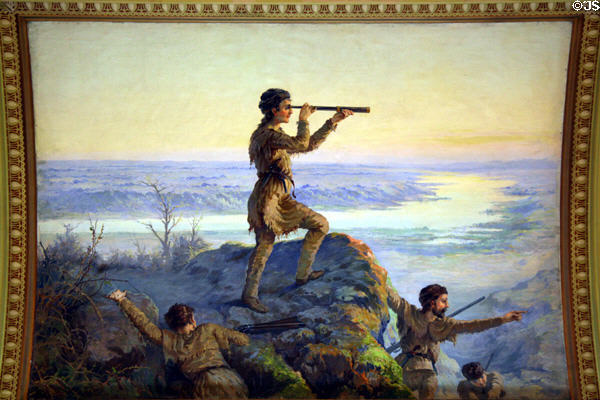 Lewis' First Glimpse of the Rockies mural by F. Pedretti in Old State Supreme Court at Montana State Capitol. Helena, MT.