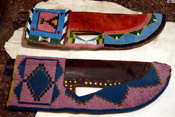 Native knives & scabbards, Blackfoot (c1885) & Gros Ventre (c1870) at Montana Historical Society museum. Helena, MT.