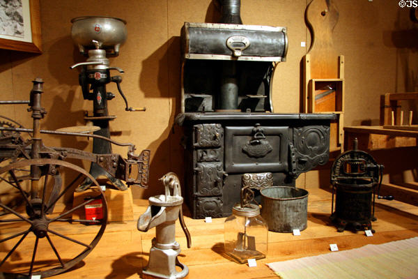 Collection of stove & cooking implements at Montana Historical Society museum. MT.