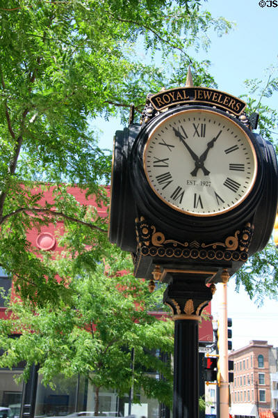 Street clock on Fargo's Broadway. Fargo, ND.