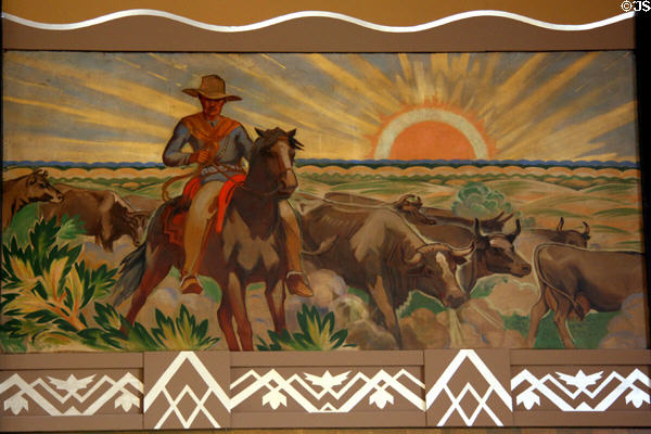 Mural of cattle drive in Omaha Union Station. Omaha, NE.