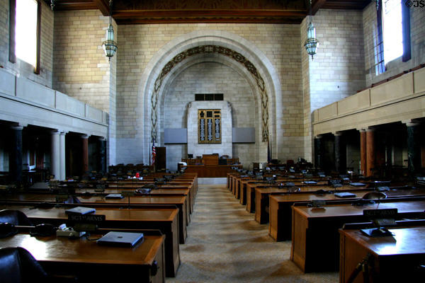 Unicameral legislative chamber Nebraska State Capitol. Lincoln, NE.