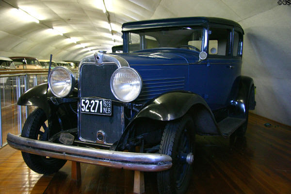 Roosevelt built by Marmon (1929) had first 8-cylinder engine & with its speed became known as Bootleggers Special at Warp Pioneer Village. Minden, NE.