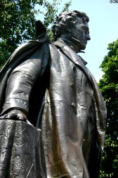 Detail of Franklin Pierce statue at New Hampshire State House. Concord, NH.