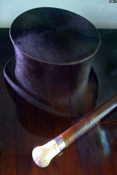 Franklin Pierce's hat & cane in Pierce Manse. Concord, NH.