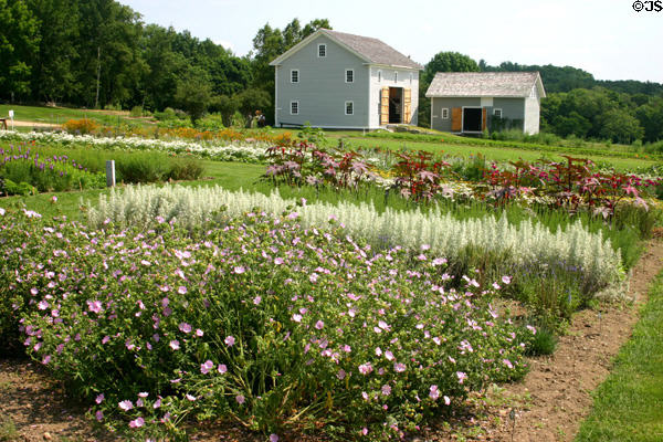 Gardens & barns (1828 & 1877) of Canterbury Shaker Village. NH.