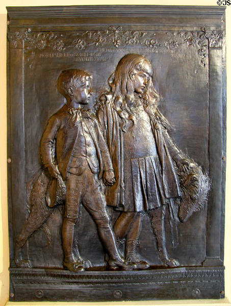Mortimer Leo Schiff & Frieda Fanny Schiff bronze portrait relief (1884-5) by Augustus Saint-Gaudens at Saint-Gaudens NHS. Cornish, NH.