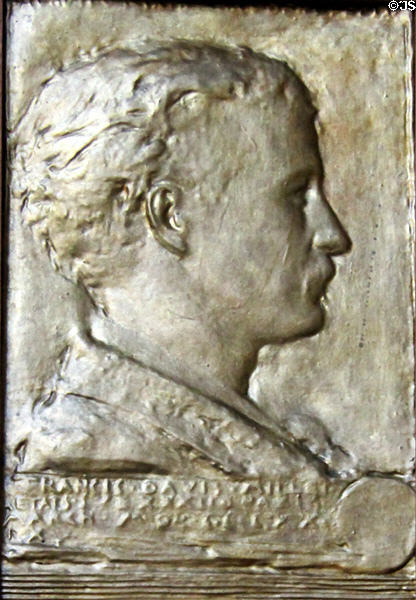 Francis D. Miller, painter who died on Titanic, iron portrait relief (c1880) by Augustus Saint-Gaudens at Saint-Gaudens NHS. Cornish, NH.