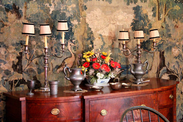 Pewter atop dining room sideboard in Aspet at Saint-Gaudens NHS. Cornish, NH.