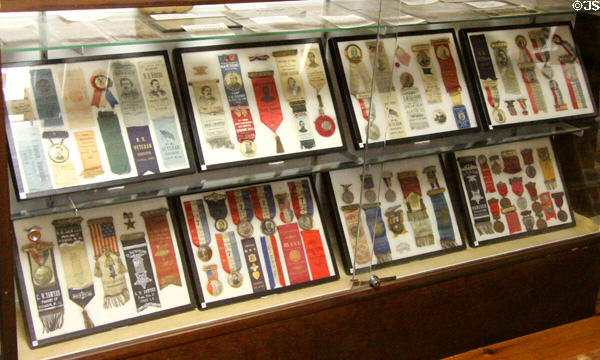 Collection of GAR encampment ribbons at Woodman Museum. Dover, NH.