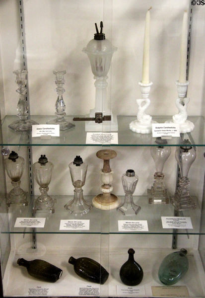 Candlesticks & whale oil lamps at Woodman Museum. Dover, NH.