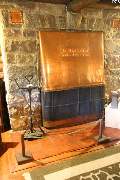 Living room fireplace at Stickley Museum at Craftsman Farms. Morris Plains, NJ.