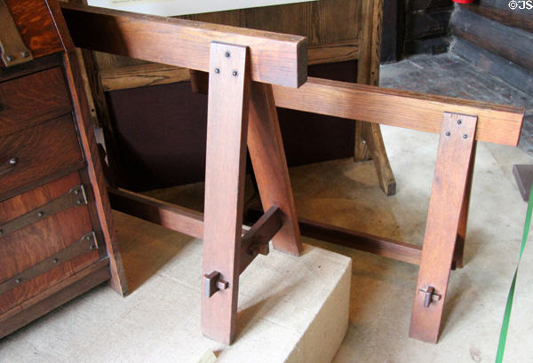 Oak sawhorses (c1910-11) by Craftsman Workshops of Eastwood, NY at Gustav Stickley Museum at Craftsman Farms. Morris Plains, NJ.