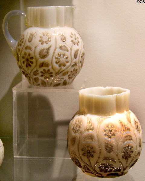Platinum Onyx creamer & sugar set (c1889) by Dalzell, Gilmore & Leighton Co. of Findlay, OH at Museum of American Glass. Milville, NJ.