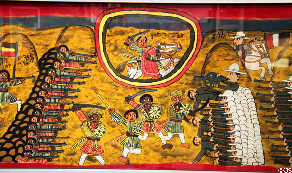 Primitive painted battle scene, probably from Crimean War, in Girard wing at Museum of International Folk Art. Santa Fe, NM.