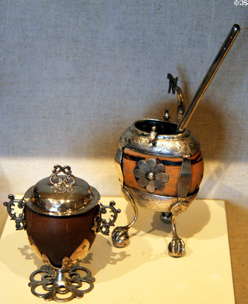 Maté cup with silver mounts (18th & 19thC) from Peru at Museum of Spanish Colonial Art. Santa Fe, NM.