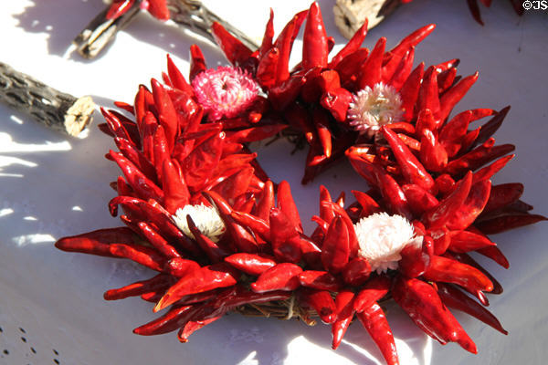 Pepper wreath at Sunday Santa Fe Farmers Market. Santa Fe, NM.