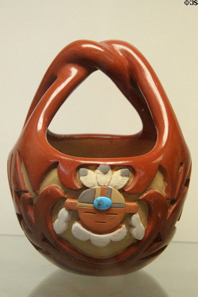 Native pottery using Turquoise at Turquoise Museum. Albuquerque, NM.