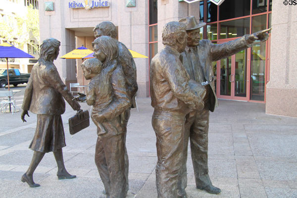 Sidewalk Society sculpture (1991) by Glenna Goodacre at Albuquerque Plaza. Albuquerque, NM.