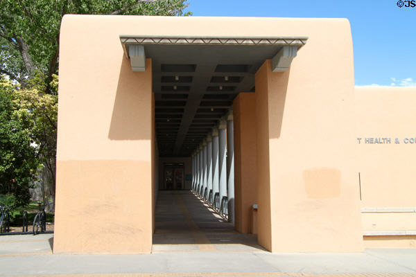 Student Health Center (1968) at University of New Mexico. Albuquerque, NM. Style: Pueblo Revival.