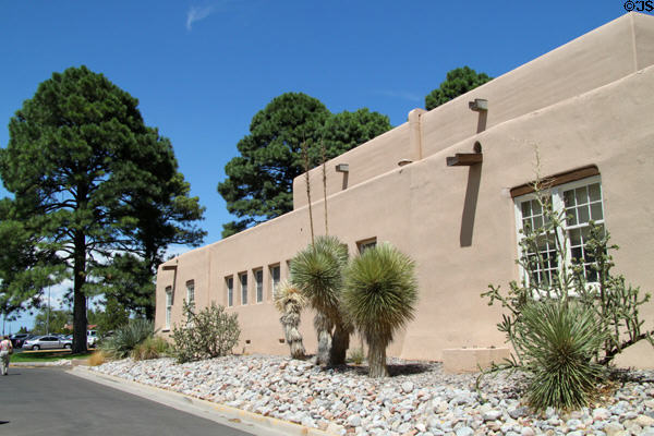 Maxwell Museum of Anthropology (1937 & 1972) at University of New Mexico. Albuquerque, NM. Style: Pueblo Revival. Architect: John Gaw Meem.
