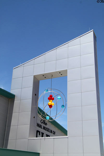 Atomic sculpture on facade of National Museum of Nuclear Science & History. Albuquerque, NM.