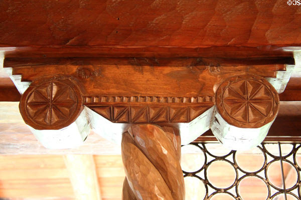 Carved support pole at Taos Art Museum. Taos, NM.