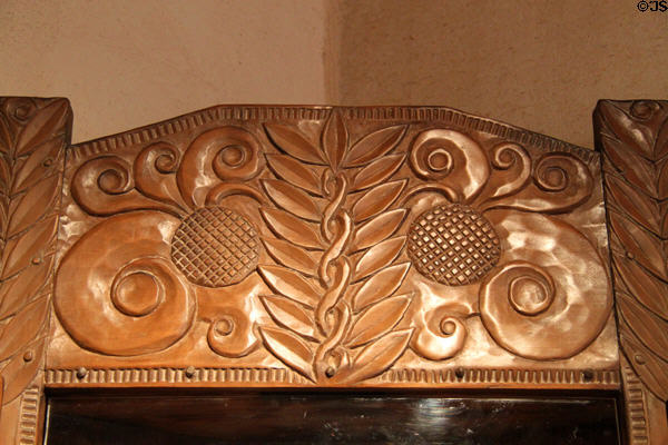 Details of carved corner shrine at Taos Art Museum. Taos, NM.