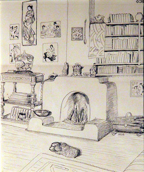 Taos Fireplace drawing by Helen Greene Blumenschein at Blumenschein Home & Museum. Taos, NM.
