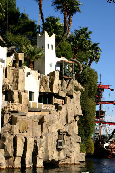 Caribbean village decorates front of Treasure Island Hotel. Las Vegas, NV.