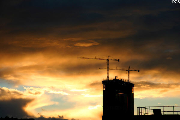 Sunset over construction site in Las Vegas. Las Vegas, NV.