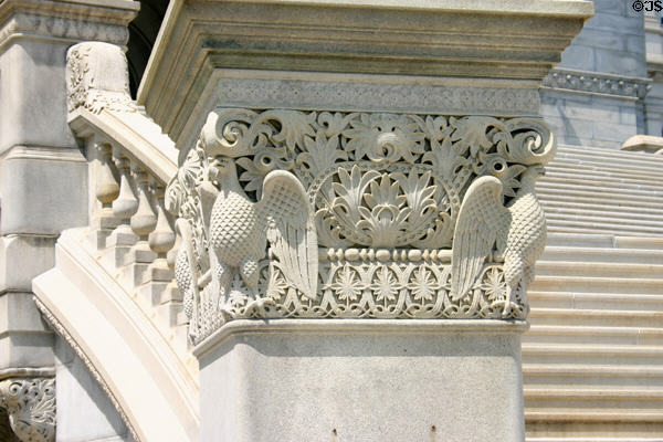 Eagles support corners of stairs on New York State Capitol. Albany, NY.