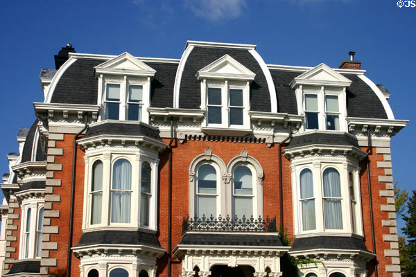 Mansard roof & Second Empire-style details of The Mansion on Delaware. Buffalo, NY.