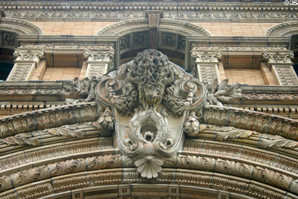 Sculpted buffalo head over entrance to Market Arcade. Buffalo, NY.