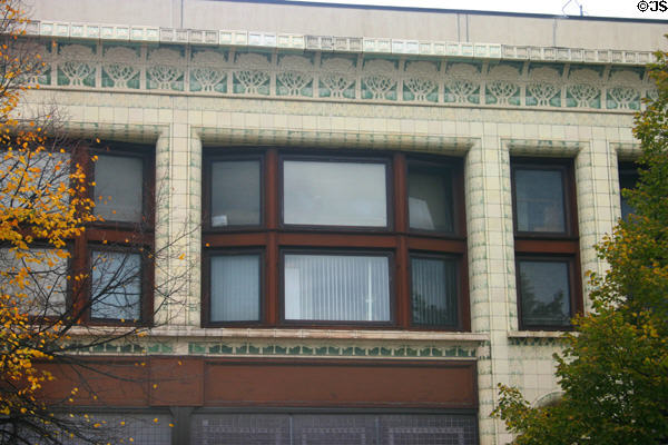 Ansonia Building (1921) (712-726 Main St.) with tree design in green tiles. Buffalo, NY. Style: Art Nouveau. Architect: Esenwein & Johnson.