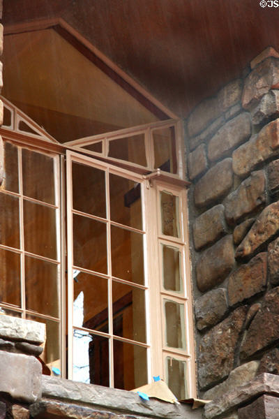 Upstairs diamond shaped window over entrance of Graycliff. Buffalo, NY.
