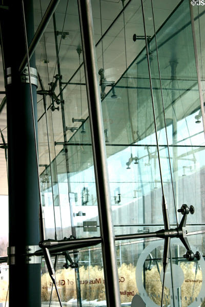 Glass wall structure in Corning Museum of Glass. Corning, NY.