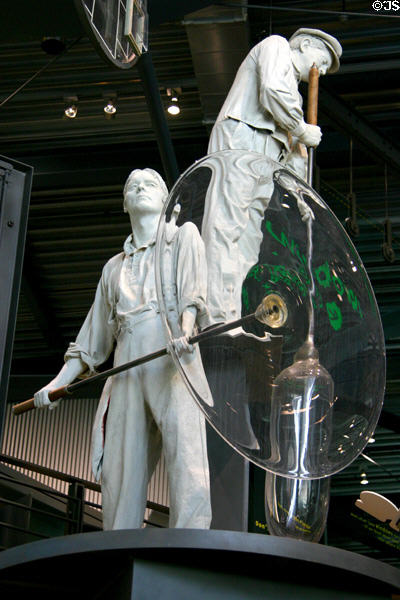 Sculpture of glassblowers at Corning Museum of Glass. Corning, NY.
