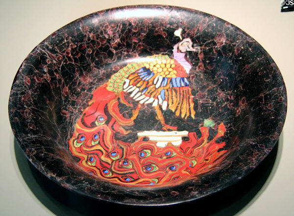 Venetian glass Peacock Murrina bowl (1913) by Giuseppe Barovier for Artisti Barovier, Murano at Corning Museum of Glass. Corning, NY.