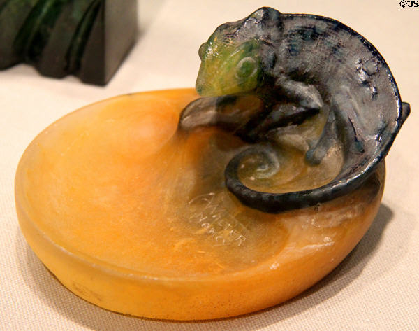 French glass chameleon ashtray (1908-14) by Amalric Walter & Henri Bergé of Daum Frères of Nancy at Corning Museum of Glass. Corning, NY.