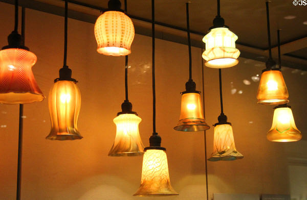 Collection of mostly American Art Nouveau lampshades (c1910-25) at Corning Museum of Glass. Corning, NY.