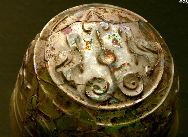 Islamic glass bowl with falcons (9th or 10thC) (probably Persia) at Corning Museum of Glass. Corning, NY.