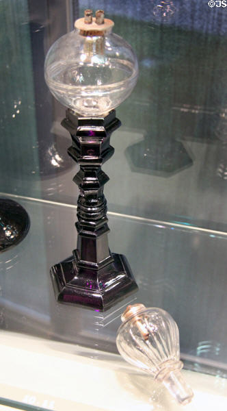 New England glass whale oil lamp (early 19thC) at Corning Museum of Glass. Corning, NY.