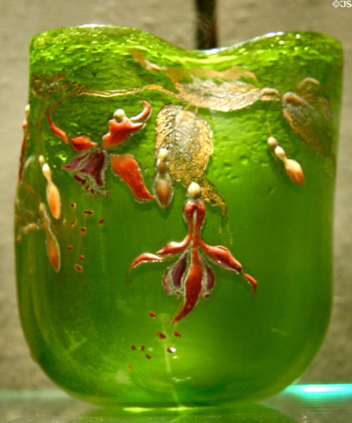 French Art Nouveau blown glass vase with Fuchsias (1890-1895) at Corning Museum of Glass. Corning, NY.